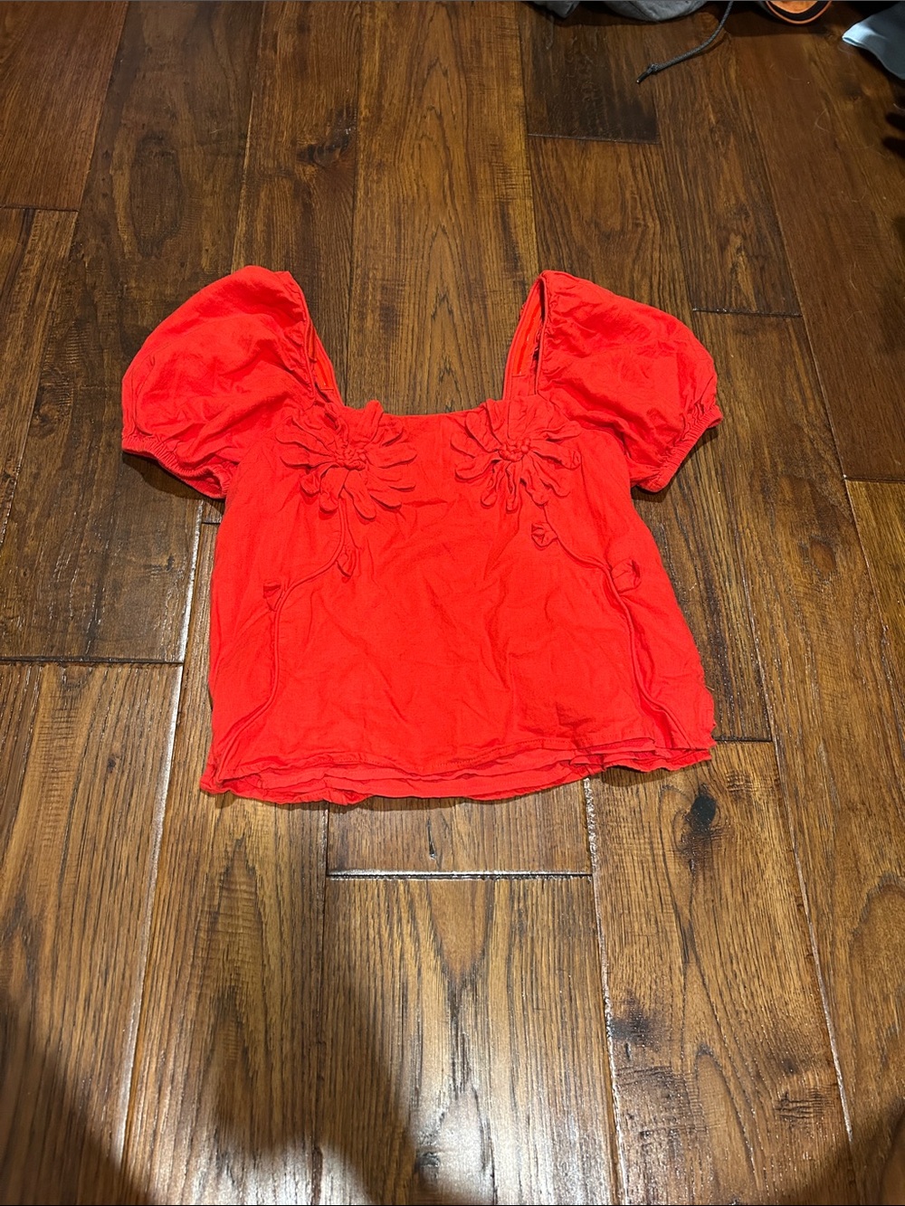 Farm Rio flowers puff sleeve applique top